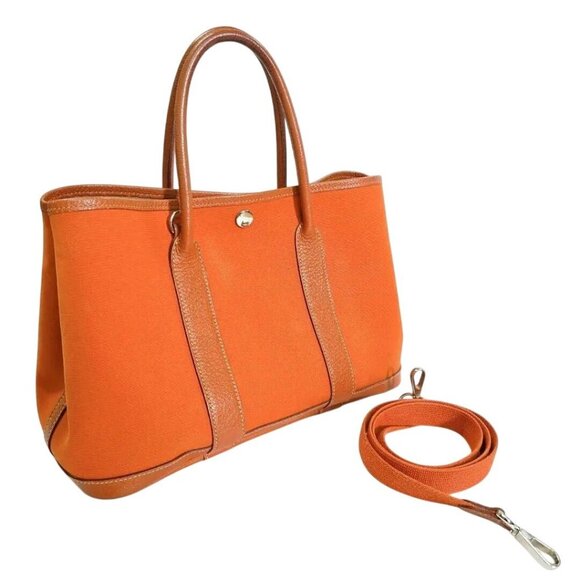 Hermes Garden Party TPM Buffalo Toile Orange Leather Tote Bag Shoulder Handbag - Picture 3 of 11